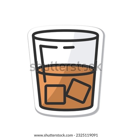 Sticker glass of whiskey isolated vector illustration, minimal design. whiskey icon on a white background.