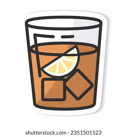 Sticker glass of Whisky Cola isolated vector illustration, minimal design.cuba libre icon on a white background. Vector illustration