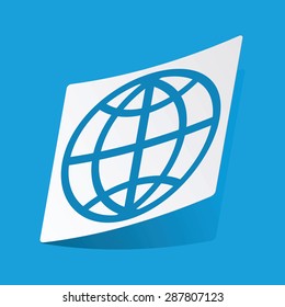 Sticker with globe icon, isolated on blue