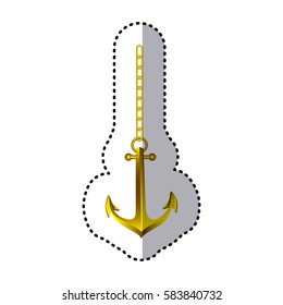sticker golden anchor hanging from a gold link chain vector illustration