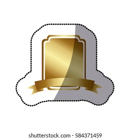 sticker golden decorative heraldic rounded rectangle frame design with ribbon . Vector illustration