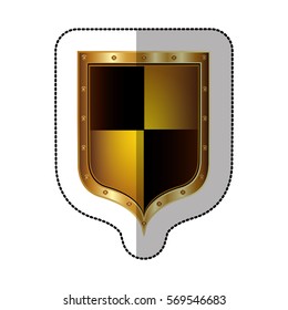 sticker golden rounded shield with colorful rhombus shape