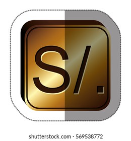 sticker golden square with currency symbol of sol peru