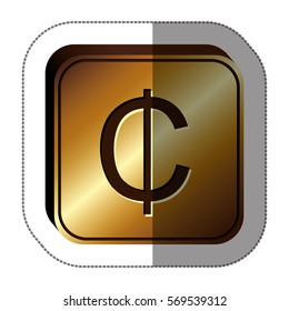 sticker golden square with currency symbol of cent