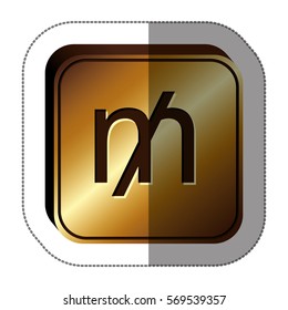 sticker golden square with currency symbol of mill