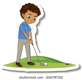 Sticker golf player man playing golf on white background illustration