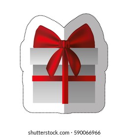 sticker gray gift box with red ribbon vector illustration