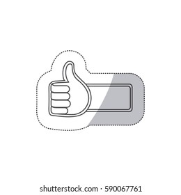 sticker grayscale contour with 3d arm with hand with signal ok vector illustration