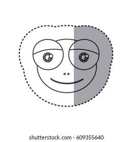 sticker of grayscale contour with face of frog with big eyes vector illustration