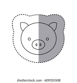 sticker of grayscale contour with face of pig vector illustration