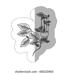 sticker with grayscale contour with fluorescent bulb and creeper plant vector illustration