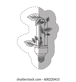sticker with grayscale contour with fluorescent bulb and creeper plant close up vector illustration