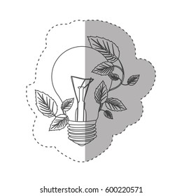 sticker with grayscale contour with light bulb and creeper plant vector illustration