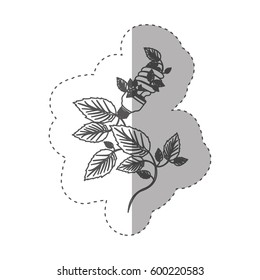 sticker with grayscale contour with spiral fluorescent bulb and creeper plant vector illustration