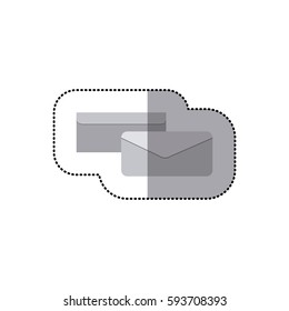 sticker grayscale silhouette with envelope in view two sides vector illustration