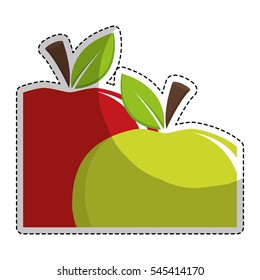 sticker of green apple and red apple fruit icon over white background. vector illustration