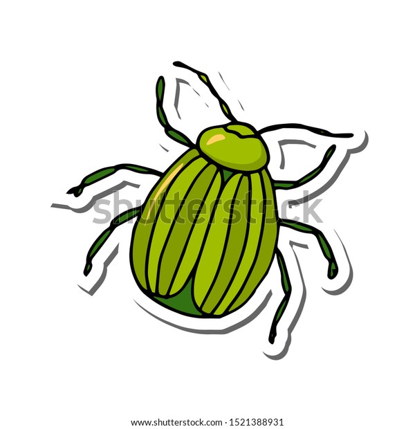 Sticker Green Beetle Vector Illustration Cartoon Stock Vector Royalty Free