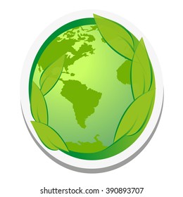 Sticker green earth with leaves.