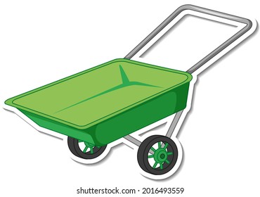 Sticker green wheelbarrow on white background illustration