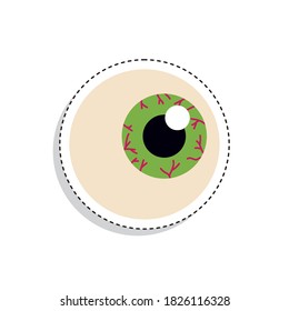 Sticker of a green zombie eye icon. Halloween season icon - Vector
