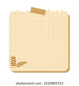 Sticker grid notes cute theme autumn brown leaves.Vector illustration