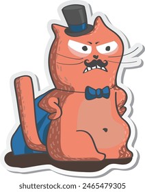Aufkleber einer mürrischen Cartoon-Stil-Katze mit einem Schnurrbart
