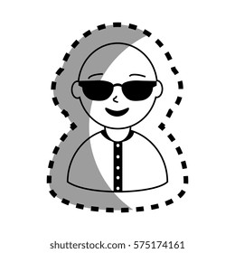 sticker with half body man monochrome with sunglasses and bald