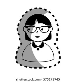 sticker with half body woman monochrome with short hair and glasses