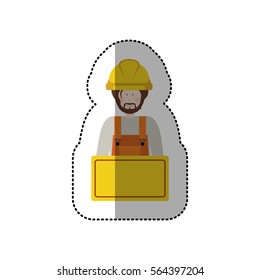 sticker half body worker with toolkit and palque
