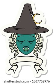 sticker of a half orc witch character face with banner