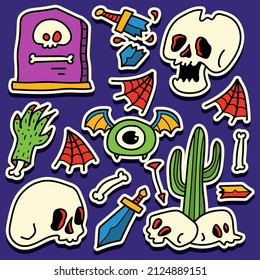 Sticker halloween cartoon doodle illustration design for coloring, backgrounds, stickers, logos, symbol, icons and more