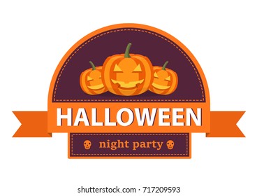 Sticker for Halloween with the smiling pumpkins. Night party.Traditional celebrations.Festive night.A flat websites and mobile applications.All Saints Day. Trick or treat.Holiday poster