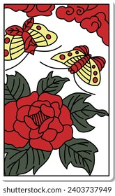 Sticker Hanafuda Minazuki Peony Butterfly June Peony y Butterfly