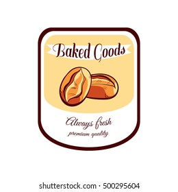 Sticker with hand drawn buns isolated on white background. Can be used for design of bakery or breadshop. Vector illustration