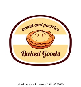 Sticker With Hand Drawn Meat Pie Isolated On White Background. Can Be Used For Design Of Bakery Or Breadshop. Vector Illustration