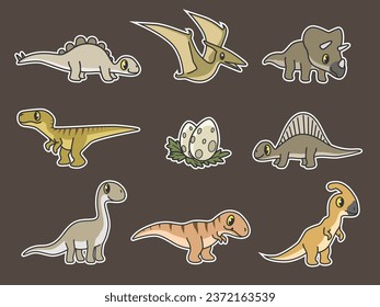 sticker hand drawn set of dynosaur doodle illustration