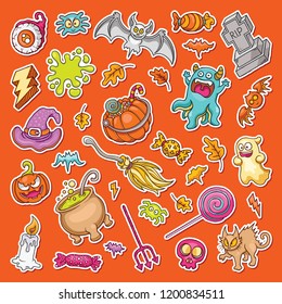 Sticker Hand drawn set of Halloween doodles in Colors vector