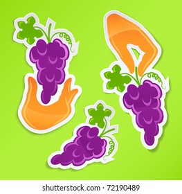 sticker with hand holding grapes vector illustration