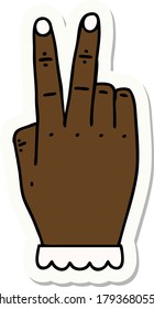 sticker of a hand raising two fingers gesture