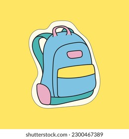 Sticker Hand-drawn cute travel backpack on a yellow background