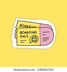 Sticker Hand-drawn cute travel tickets on a yellow background
