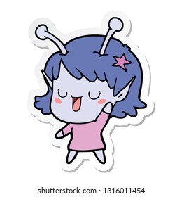 sticker of a happy alien girl cartoon
