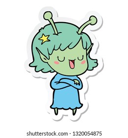 sticker of a happy alien girl cartoon