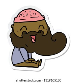 sticker of a happy bearded man sat down laughing