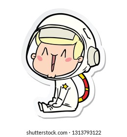 sticker of a happy cartoon astronaut sitting