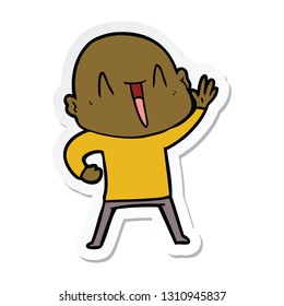 sticker of a happy cartoon bald man