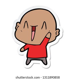 sticker of a happy cartoon bald man