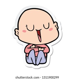 sticker of a happy cartoon bald man