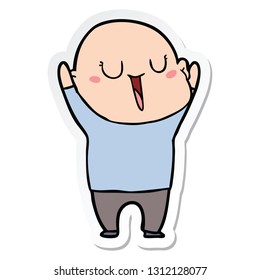 sticker of a happy cartoon bald man