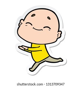 sticker of a happy cartoon bald man